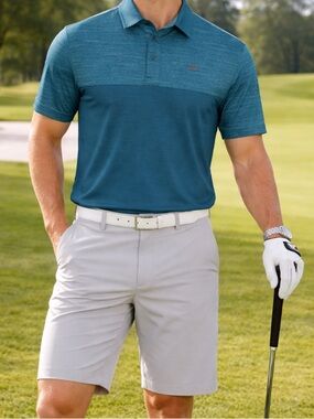 Three Sixty Six Polo Shirt Green Heathered Two Tone Golf Polo Shirt Size 3XL